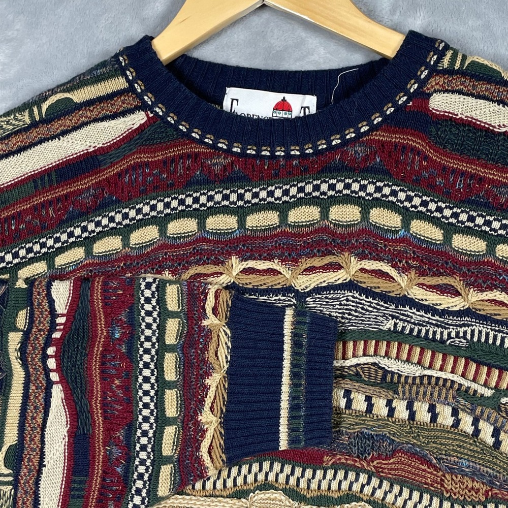 Florence Tricot 3D Knit Sweater Men Multi Color Textured 90s Vintage Coogi Style